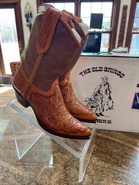 Old Gringo Tan and Brown Floral Tooled Cowboy Boots
